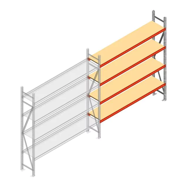 Grootvakstelling AR 2000x2010x400 mm (hxbxd) 4 niveaus verzinkt aanbouwsectie met voorgemonteerde frames