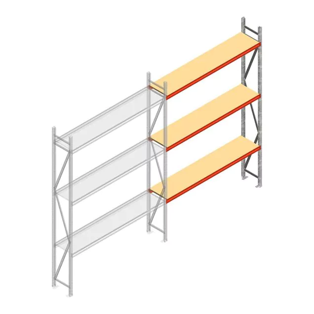 Grootvakstelling AR 3000x2250x500 mm (hxbxd) 3 niveaus verzinkt aanbouwsectie met voorgemonteerde frames