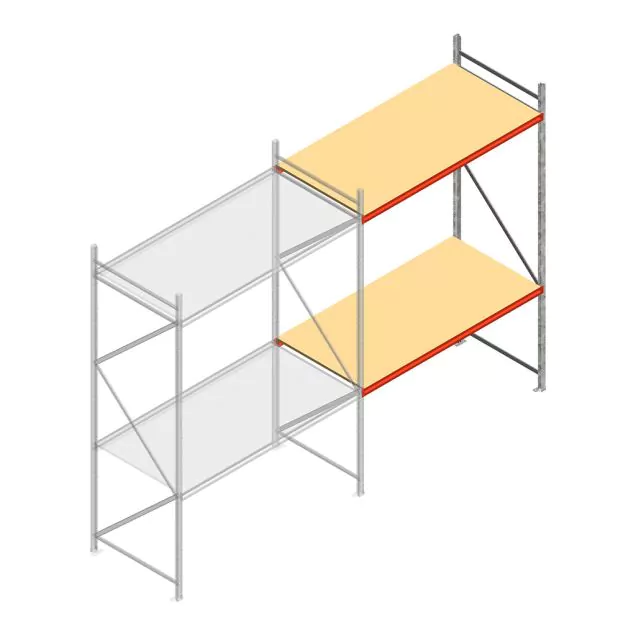 Grootvakstelling AR 3000x2250x1000 mm (hxbxd) 2 niveaus verzinkt aanbouwsectie met voorgemonteerde frames