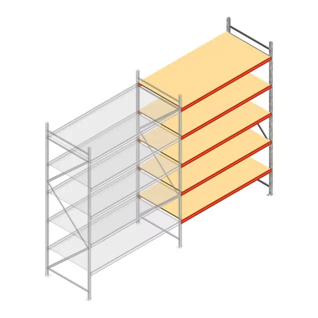 Grootvakstelling AR 3000x2010x1000 mm (hxbxd) 5 niveaus verzinkt aanbouwsectie met voorgemonteerde frames