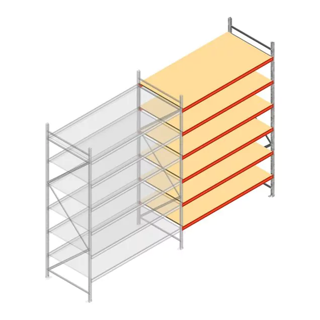 Grootvakstelling AR 3000x2250x1000 mm (hxbxd) 6 niveaus verzinkt aanbouwsectie met voorgemonteerde frames
