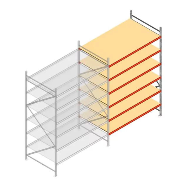 Grootvakstelling AR 3000x2250x1200 mm (hxbxd) 6 niveaus verzinkt aanbouwsectie met voorgemonteerde frames