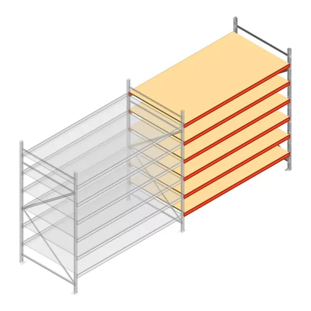 Grootvakstelling AR 2000x2700x1200 mm (hxbxd) 6 niveaus verzinkt aanbouwsectie met voorgemonteerde frames