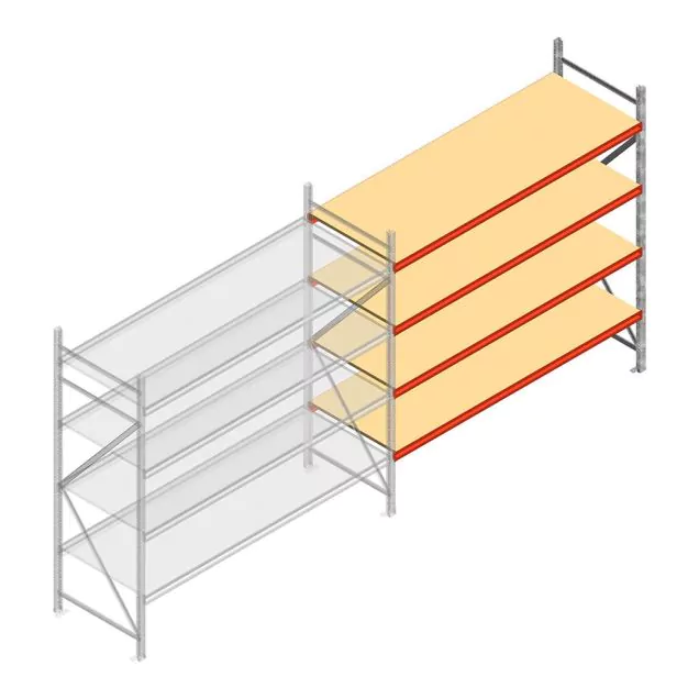 Grootvakstelling AR 2500x2700x900 mm (hxbxd) 4 niveaus verzinkt aanbouwsectie