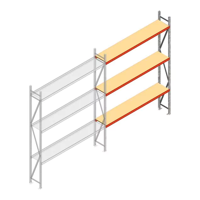 Grootvakstelling AR 3000x2700x400 mm (hxbxd) 3 niveaus verzinkt aanbouwsectie met voorgemonteerde frames