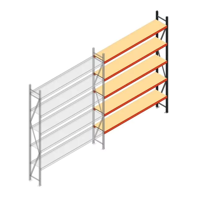 Grootvakstelling AR 3000x2700x400 mm (hxbxd) 5 niveaus verzinkt aanbouwsectie met voorgemonteerde frames