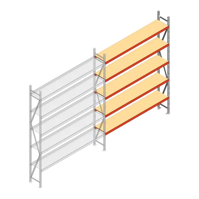 Grootvakstelling AR 3000x2700x400 mm (hxbxd) 5 niveaus verzinkt aanbouwsectie met voorgemonteerde frames