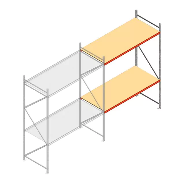 Grootvakstelling AR 3000x2700x1000 mm (hxbxd) 2 niveaus verzinkt aanbouwsectie met voorgemonteerde frames