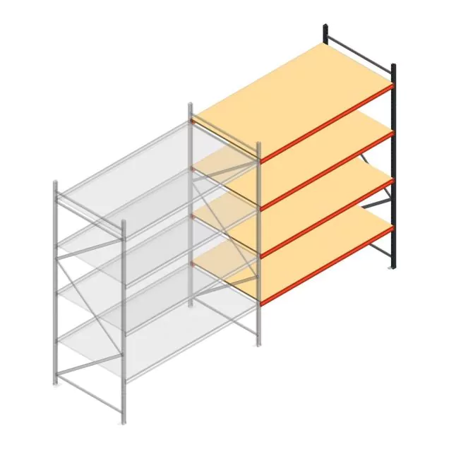 Grootvakstelling AR 3000x2700x1200 mm (hxbxd) 4 niveaus verzinkt aanbouwsectie