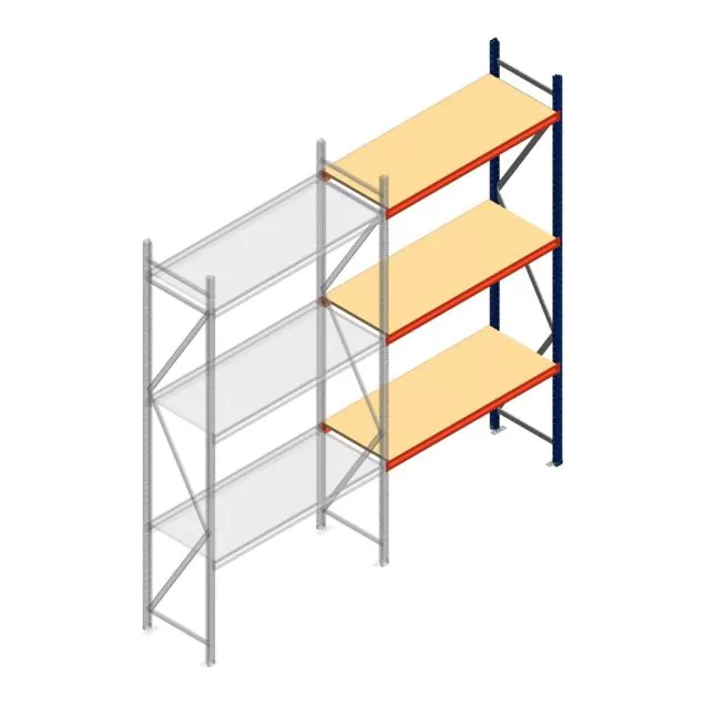 Grootvakstelling AR 3000x1610x600 mm (hxbxd) 3 niveaus blauw aanbouwsectie met voorgemonteerde frames