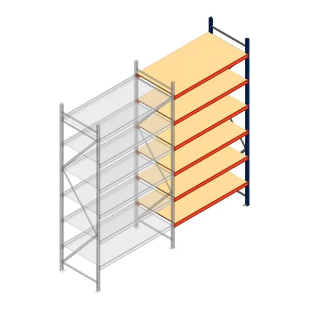 Grootvakstelling AR 3000x1610x800 mm (hxbxd) 6 niveaus blauw aanbouwsectie met voorgemonteerde frames