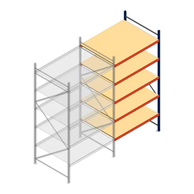 Grootvakstelling AR 3000x1610x1200 mm (hxbxd) 5 niveaus blauw aanbouwsectie met voorgemonteerde frames