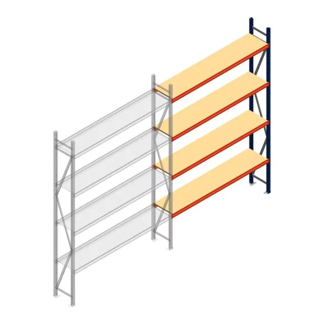 Grootvakstelling AR 3000x1850x400 mm (hxbxd) 4 niveaus blauw aanbouwsectie met voorgemonteerde frames
