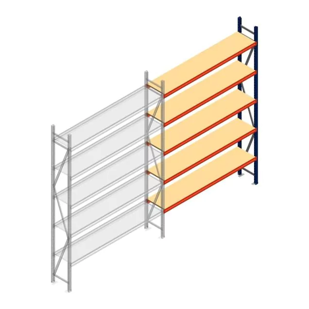 Grootvakstelling AR 3000x1850x400 mm (hxbxd) 5 niveaus blauw aanbouwsectie met voorgemonteerde frames