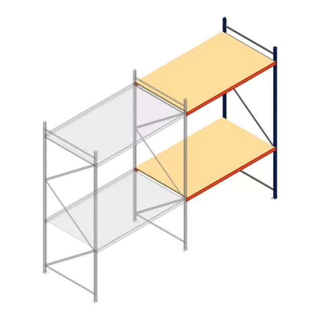 Grootvakstelling AR 3000x2250x1200 mm (hxbxd) 2 niveaus blauw aanbouwsectie met voorgemonteerde frames