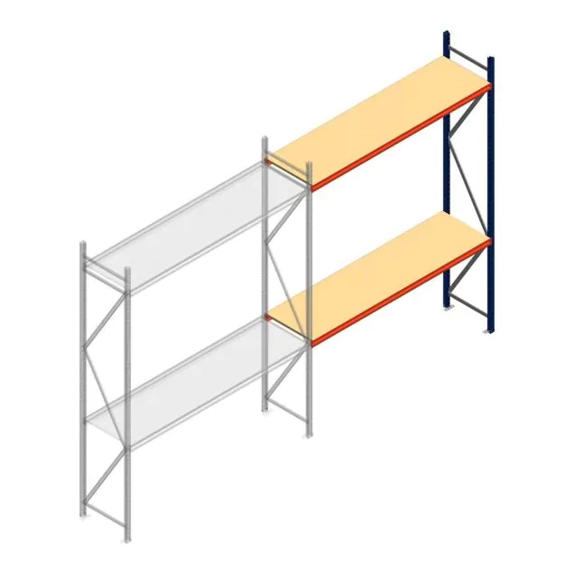 Grootvakstelling AR 3000x2700x600 mm (hxbxd) 2 niveaus blauw aanbouwsectie met voorgemonteerde frames