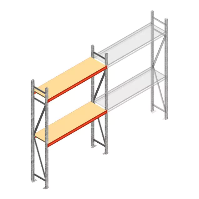 Grootvakstelling AR 2000x1850x400 mm (hxbxd) 2 niveaus verzinkt beginsectie met voorgemonteerde frames
