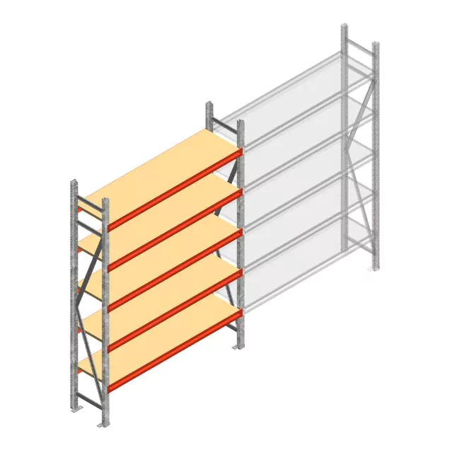Grootvakstelling AR 2500x1850x400 mm (hxbxd) 5 niveaus verzinkt beginsectie met voorgemonteerde frames