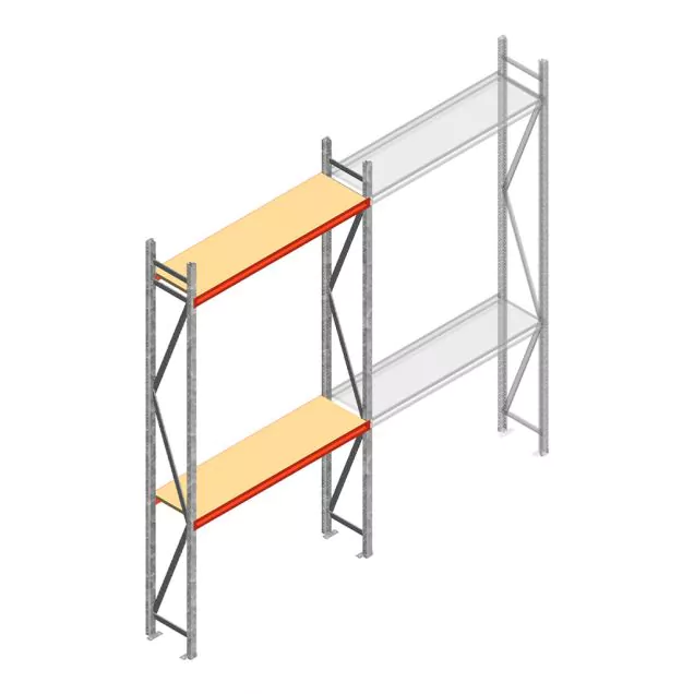 Grootvakstelling AR 3000x1850x500 mm (hxbxd) 2 niveaus verzinkt beginsectie met voorgemonteerde frames
