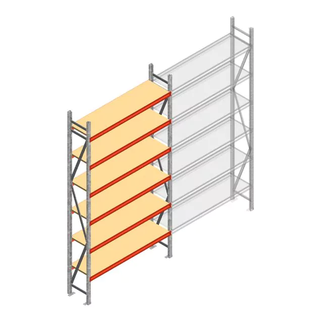 Grootvakstelling AR 3000x1850x500 mm (hxbxd) 6 niveaus verzinkt beginsectie met voorgemonteerde frames