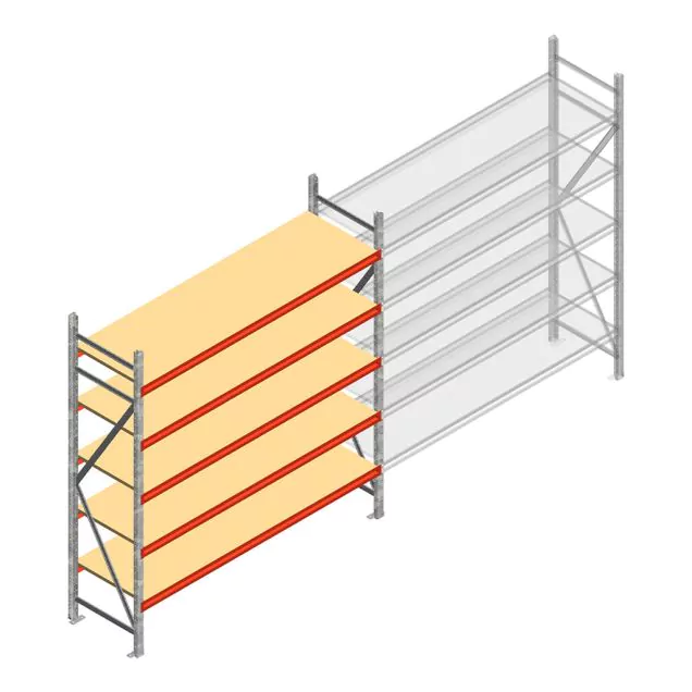 Grootvakstelling AR 2000x2010x600 mm (hxbxd) 5 niveaus verzinkt beginsectie met voorgemonteerde frames