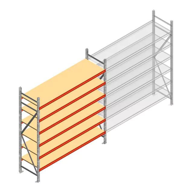 Grootvakstelling AR 2000x2010x600 mm (hxbxd) 6 niveaus verzinkt beginsectie met voorgemonteerde frames