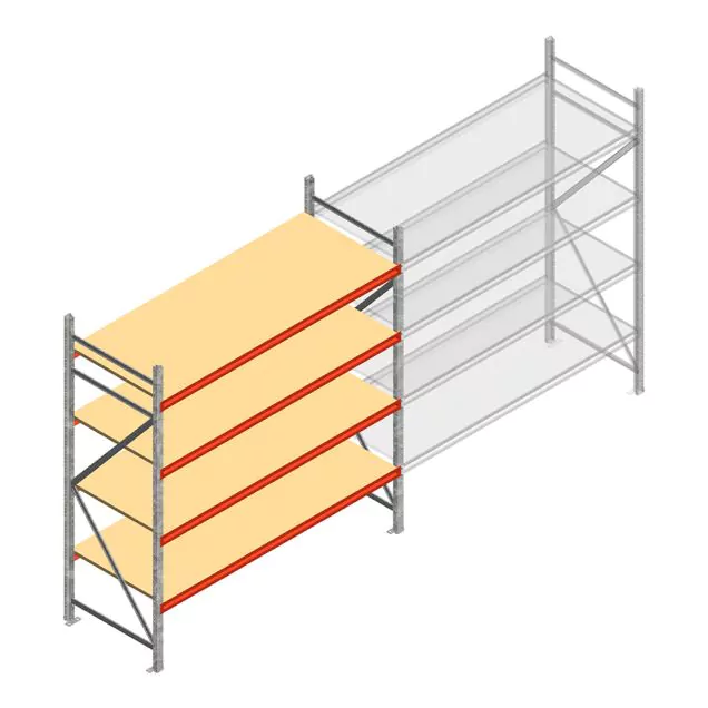 Grootvakstelling AR 2500x2010x600 mm (hxbxd) 4 niveaus verzinkt beginsectie met voorgemonteerde frames