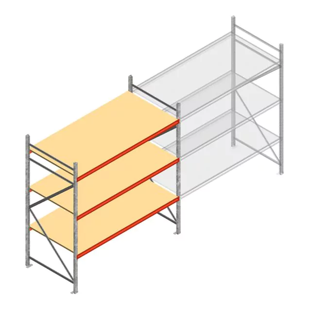Grootvakstelling AR 2500x2250x1000 mm (hxbxd) 3 niveaus verzinkt beginsectie met voorgemonteerde frames