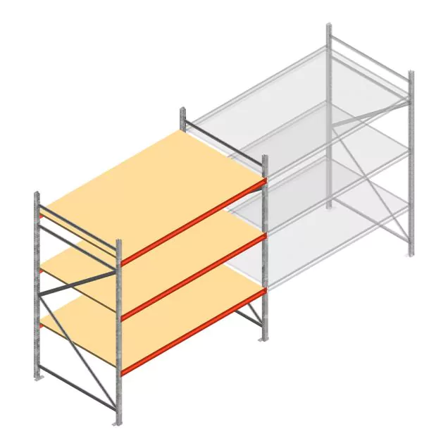 Grootvakstelling AR 2500x2250x1200 mm (hxbxd) 3 niveaus verzinkt beginsectie met voorgemonteerde frames