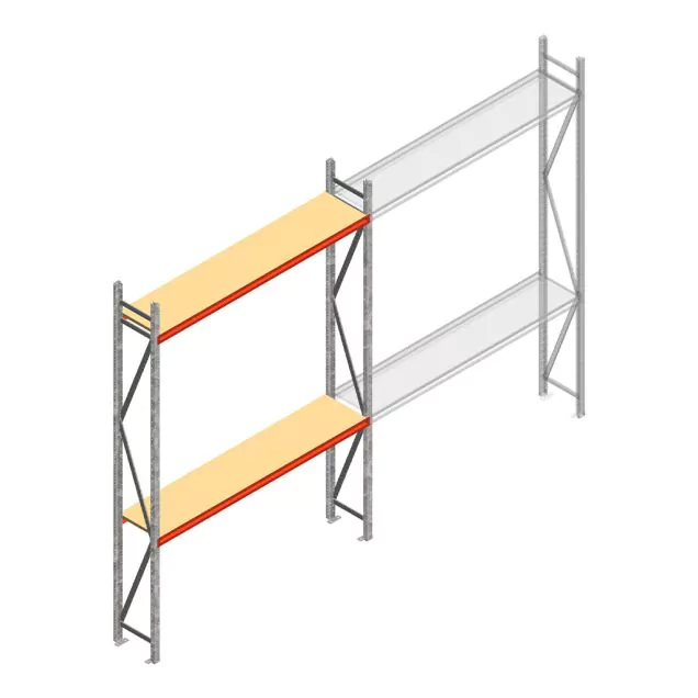 Grootvakstelling AR 3000x2250x500 mm (hxbxd) 2 niveaus verzinkt beginsectie met voorgemonteerde frames