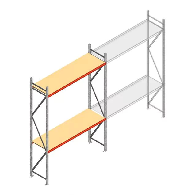 Grootvakstelling AR 3000x2250x600 mm (hxbxd) 2 niveaus verzinkt beginsectie met voorgemonteerde frames