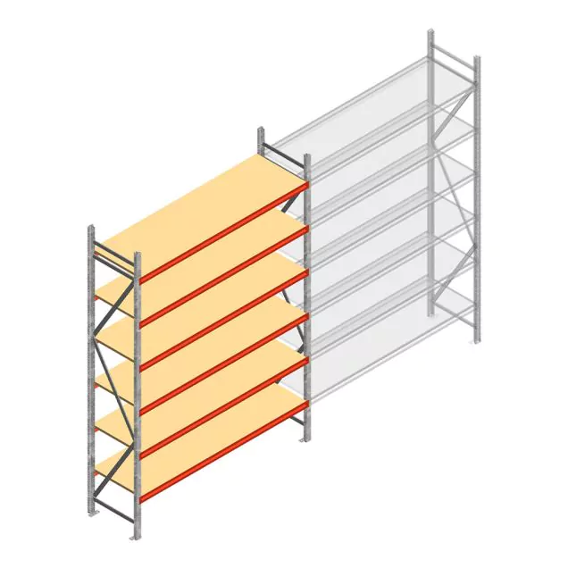 Grootvakstelling AR 3000x2250x600 mm (hxbxd) 6 niveaus verzinkt beginsectie met voorgemonteerde frames