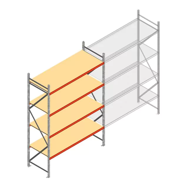 Grootvakstelling AR 3000x2250x800 mm (hxbxd) 4 niveaus verzinkt beginsectie met voorgemonteerde frames