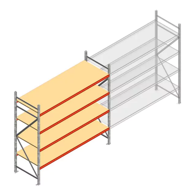Grootvakstelling AR 2000x2700x800 mm (hxbxd) 4 niveaus verzinkt beginsectie met voorgemonteerde frames