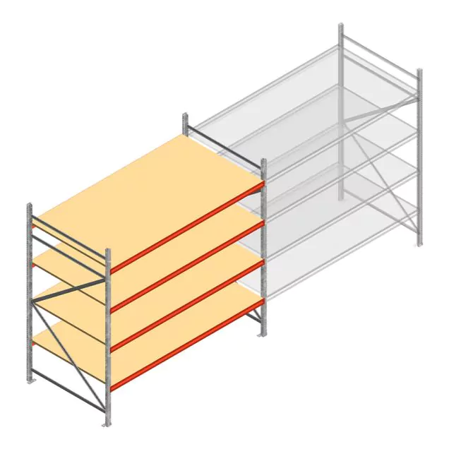 Grootvakstelling AR 2000x2700x1200 mm (hxbxd) 4 niveaus verzinkt beginsectie met voorgemonteerde frames