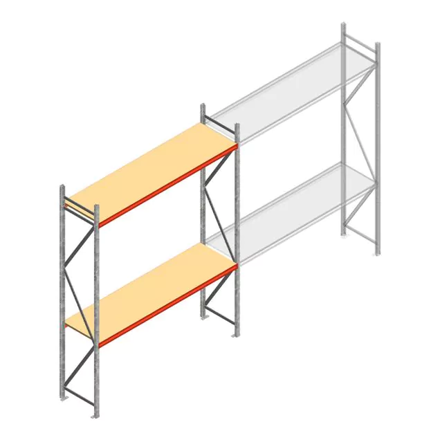 Grootvakstelling AR 3000x2700x600 mm (hxbxd) 2 niveaus verzinkt beginsectie met voorgemonteerde frames