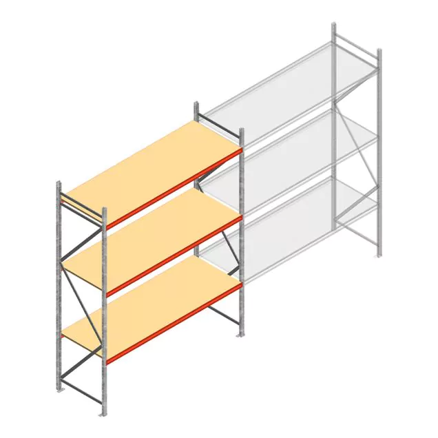 Grootvakstelling AR 3000x2700x800 mm (hxbxd) 3 niveaus verzinkt beginsectie met voorgemonteerde frames