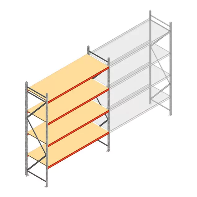 Grootvakstelling AR 3000x2700x800 mm (hxbxd) 4 niveaus verzinkt beginsectie met voorgemonteerde frames