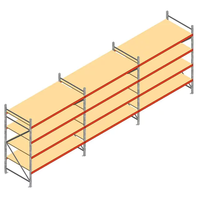 Voordeelrij grootvakstelling AR 2000x8300x1000 mm (hxbxd) 4 niveaus met voorgemonteerde frames