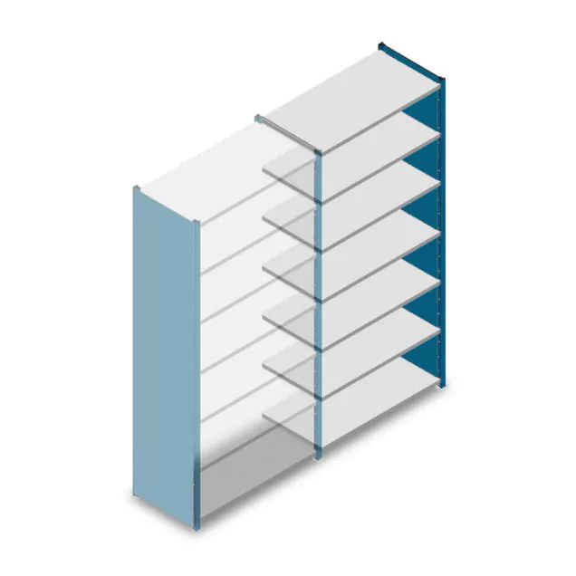 Gebruikte Dexion Impex legbordstelling 2435x1240x610 mm (hxbxd) 7 niveaus aanbouwsectie