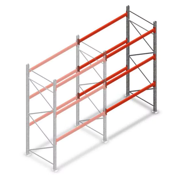 Palletstelling AR T2 3000x1850x1100mm (hxbxd) 3 niveaus 2530kg/niv aanbouwsectie met voorgemonteerde frames