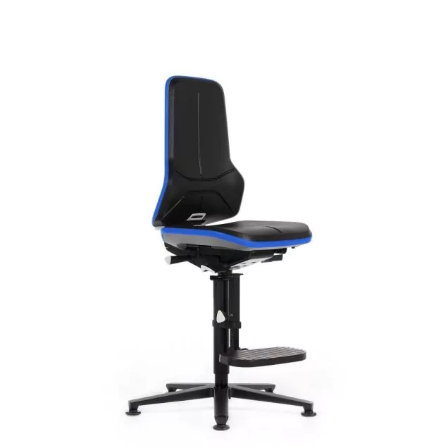 Bimos werkstoel Neon met glijders en voetsteun Blauw