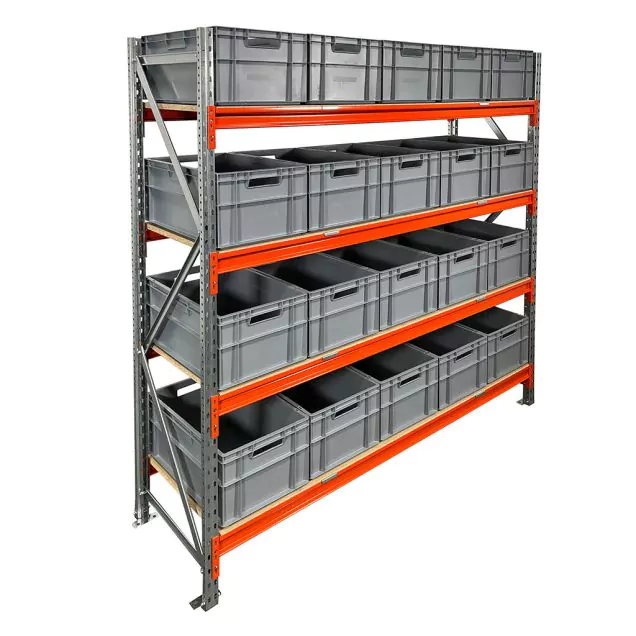 Bakkenkast AR 2000x2250x600 mm (hxbxd) 4 niveaus met 20 euronormbakken beginsectie