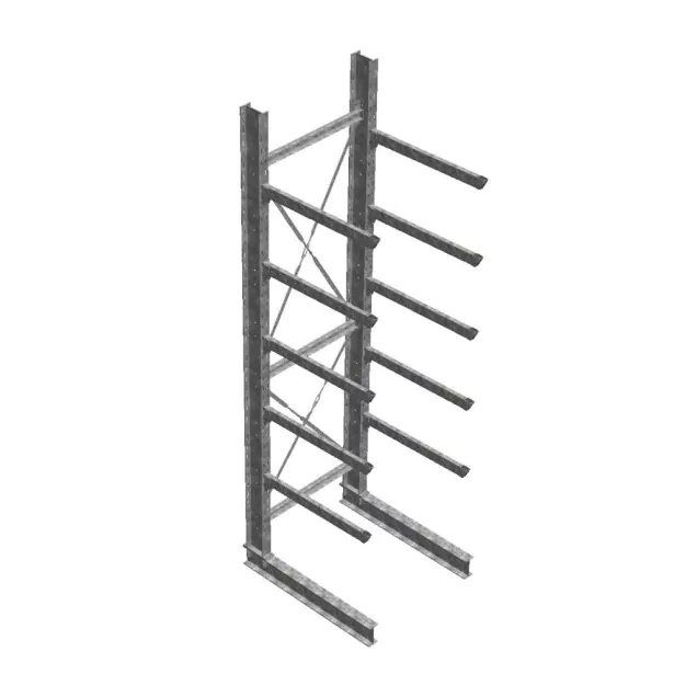 Zware draagarmstelling thermisch verzinkt enkelzijdig 4500x1000x1200mm (hxbxd) 5 niveaus beginsectie