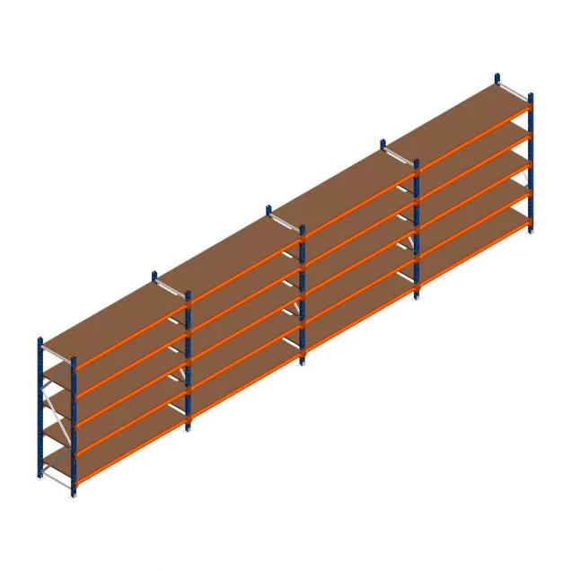 Voordeelrij grootvakstelling Kimer 1750x6250x600 mm (hxbxd) 5 niveaus met voorgemonteerde frames