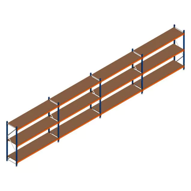 Voordeelrij grootvakstelling Kimer 1750x9250x600 mm (hxbxd) 3 niveaus met voorgemonteerde frames