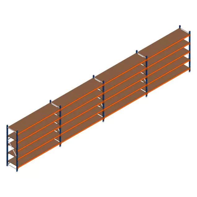 Voordeelrij grootvakstelling Kimer 1750x9250x600 mm (hxbxd) 5 niveaus met voorgemonteerde frames