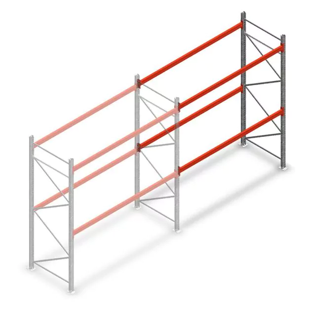 Palletstelling AR T2 2500x2700x1100mm (hxbxd) 2 niveaus 3636kg/niv aanbouwsectie met voorgemonteerde frames