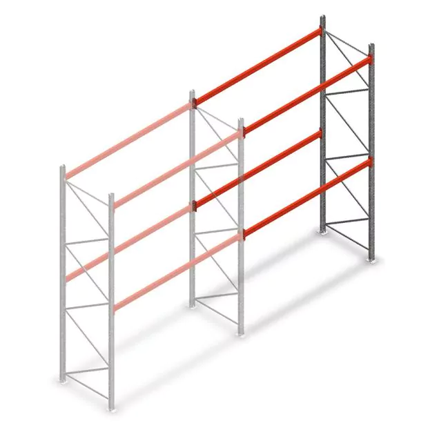 Palletstelling AR T2 3500x2700x1100mm (hxbxd) 2 niveaus 2844kg/niv aanbouwsectie met voorgemonteerde frames