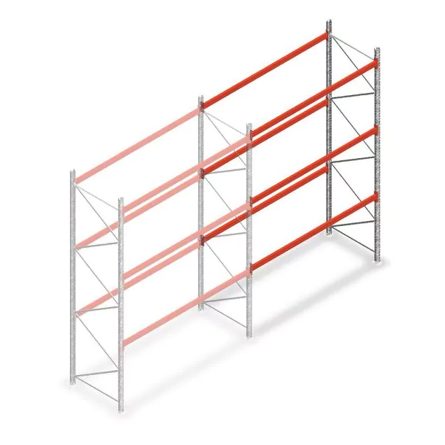 Palletstelling AR T2 3500x2700x1100mm (hxbxd) 3 niveaus 3636kg/niv aanbouwsectie met voorgemonteerde frames